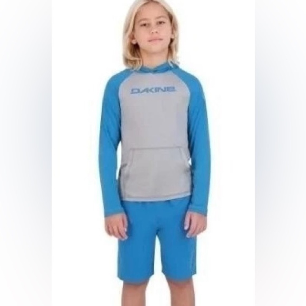 NWT Dakine Swim Boys 2-piece Swim Set~Small~ Rash Guard UPF 30+~Teal & Gray~$38